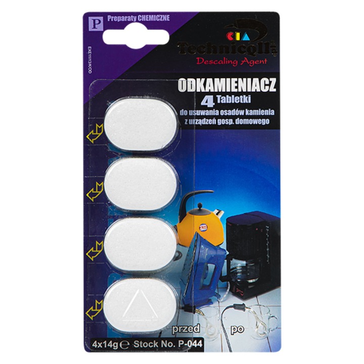Set 4 tablete detartrante, 4 x 14g, pentru aparate casnice si sanitare, Technicqll P-044, albe Ceainice