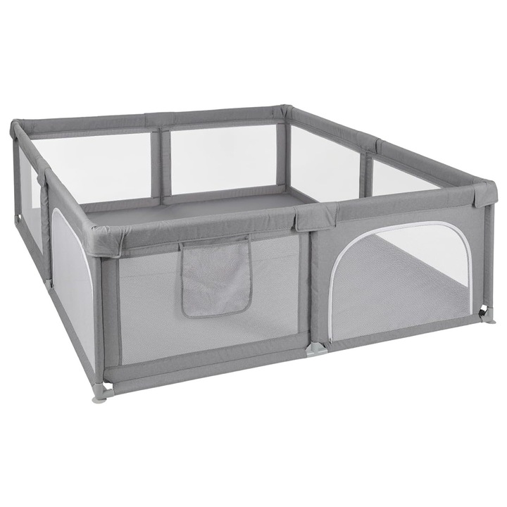 Детска кошара за игра 0-5 години, 150x180x65 см, с протектори за ъгли, мека мрежа и водоустойчив под, идеална за безопасност, комфорт и свобода на малчуганите, сива