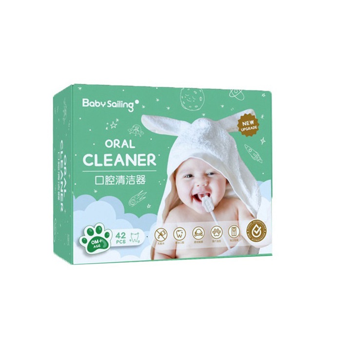 Комплект от 42 четки за почистване на устата JENUOS®, за почистване на езика, венците и зъбите на бебета и деца, за еднократна употреба, бял цвят