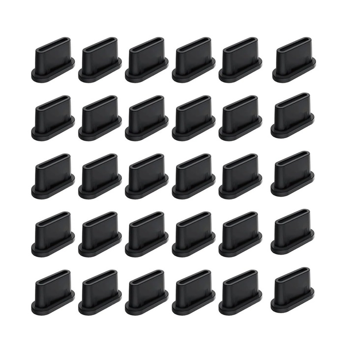 Комплект от 30 броя щепсели за защита на USB-C портовете от прах, enkourakoko®, пластмаса, Черен