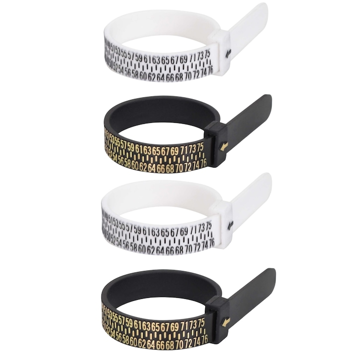 Set 4 banda masurare deget pentru inel, 41-76, enkourakoko®, Negru, Alb
