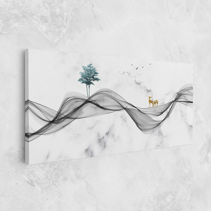 Картина на платно, ARTHUB, 60x120 cm | Спалня и Дневна, Абстрактни, Абстрактно с линии, Abstract Golden Landscape 1