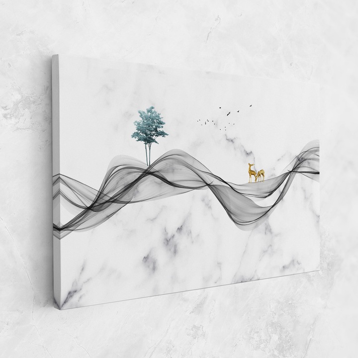 Картина на платно, ARTHUB, 50x70 cm | Спалня и Дневна, Абстрактни, Абстрактно с линии, Abstract Golden Landscape 1