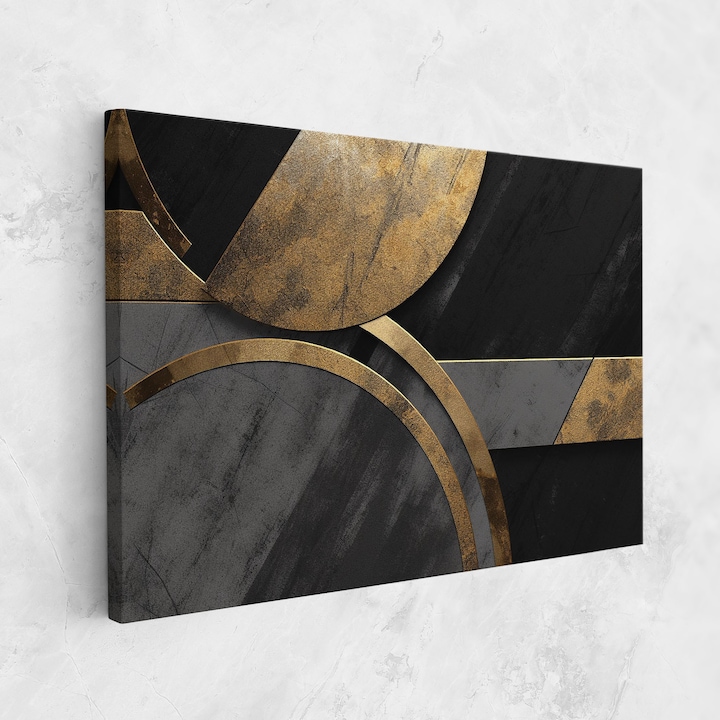 Картина на платно, ARTHUB, 50x70 cm | Спалня и Дневна, Абстрактни, Абстрактно с линии, Grey With Gold Painting