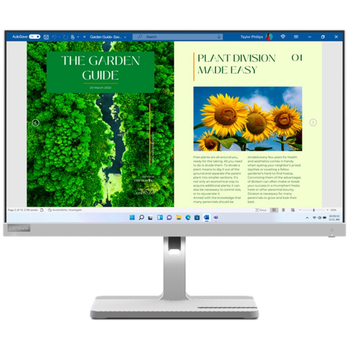 Lenovo L24m-40 IPS monitor, 23.8", 100 Hz, Full HD, Tükröződésmentes, 4ms, USB-C, HDMI, Dönthető, Fehér
