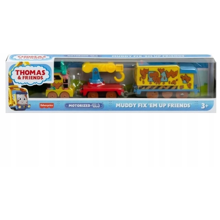 Комплект детски влак, Fisher Price, локомотив TMUDDY с 2 вагона, многоцветен, 30,5 см, 3 години+