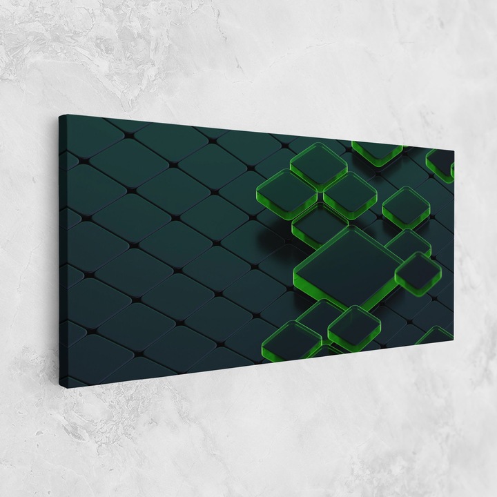 Картина на платно, ARTHUB, 60x120 cm | Спалня и Дневна, Абстрактни, Геометрични, Green Square Floating
