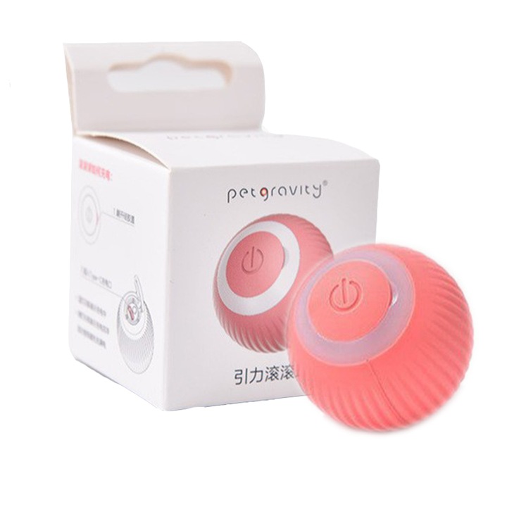 Jucarie inteligenta pentru pisici, Interactiva Rotatie 360°, Lumini LED，Plastic, Cablu USB, Roz