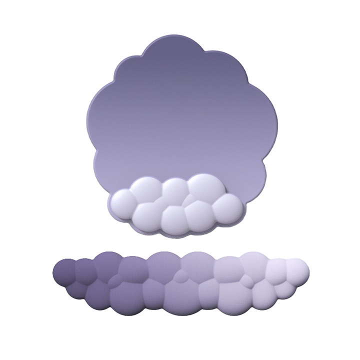 Set mousepad ergonomic si suport incheietura tastatura, Spuma cu memorie, Violet