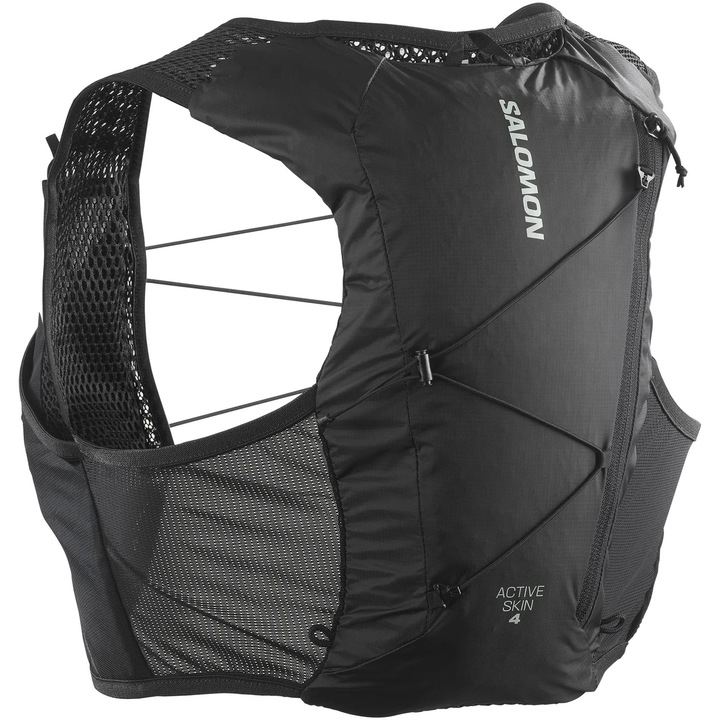 Salomon Active Skin 4 sportmellény futáshoz, kulacs nélkül, S méret, fekete