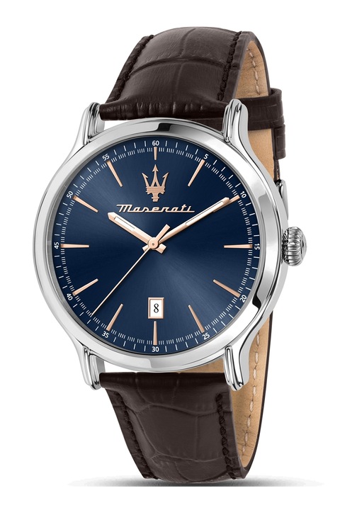 Maserati, Часовник с кожена каишка, Сребрист, Тъмнокафяв