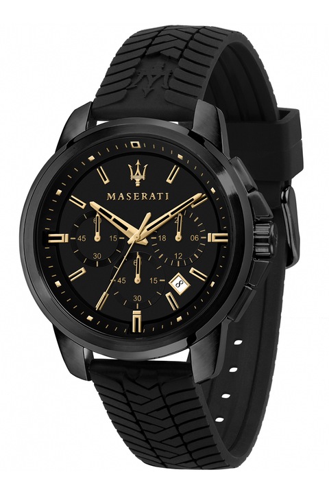 Maserati, Часовник с хронограф и силиконова каишка, Черен