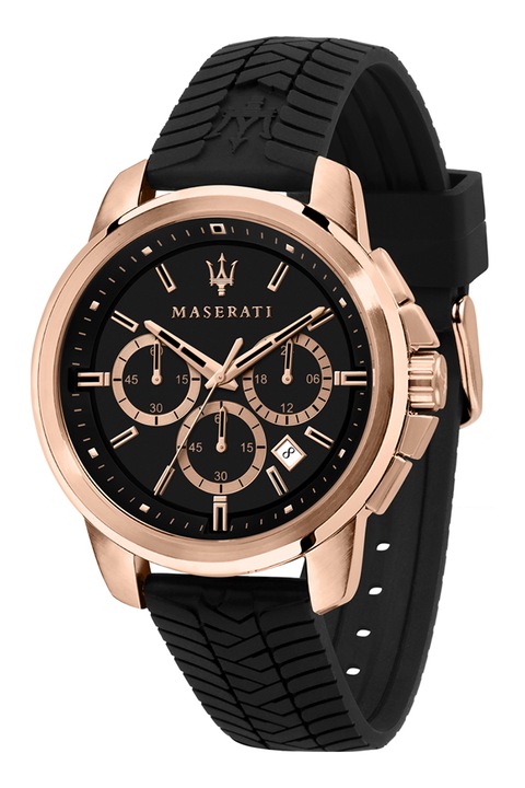 Maserati, Часовник с хронограф и силиконова каишка, Rose Gold, Черен