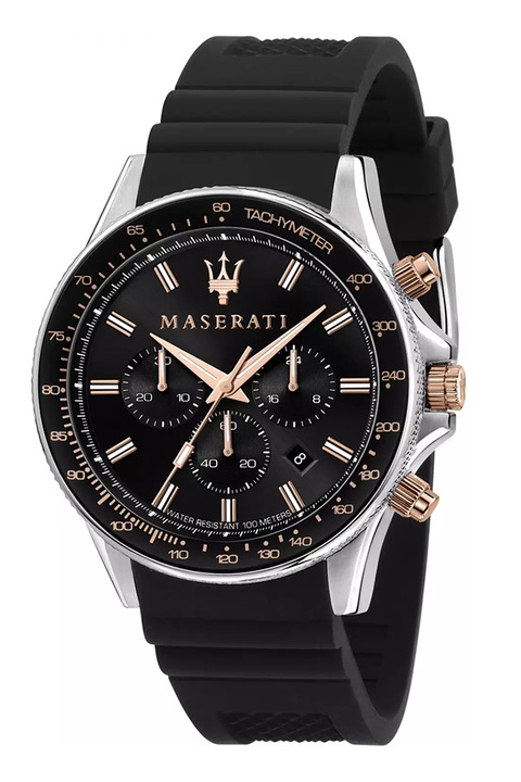 Maserati, Ceas cronograf de otel inoxidabil, Argintiu, Negru