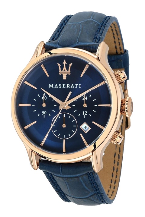 Maserati, Часовник с хронограф и кожена каишка, Златист, Тъмносин