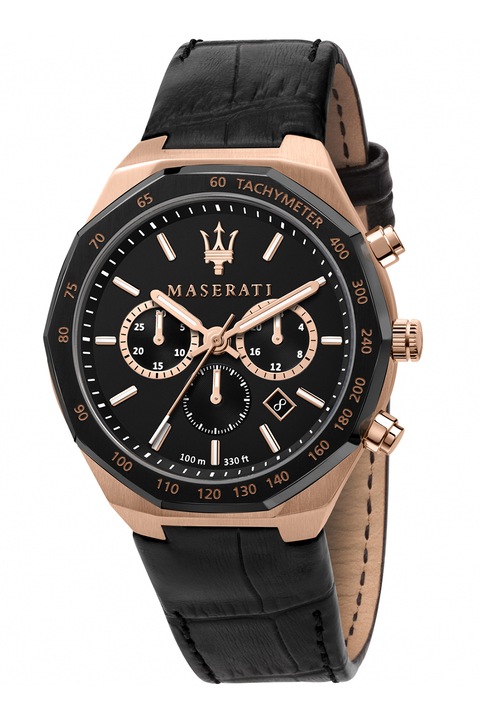 Maserati, Часовник от неръждаема стомана с хронограф, Rose Gold, Черен