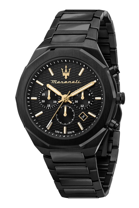 Maserati, Часовник с хронограф и верижка от неръждаема стомана, Черен