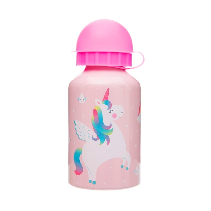 Bidon pentru apa Sass & Belle, colectia RAINBOW UNICORN, roz, 300ml, 6.5x15cm