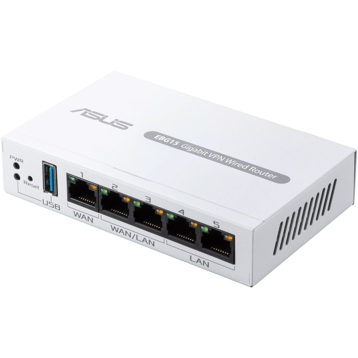 ASUS ExpertWiFi EBG15 Business Router, 1 gigabites WAN+2 gigabites WAN/LAN, USB port biztonsági mentések, Bluetooth® 3.0, SDN, testreszabott vendégportál, kereskedelmi szintű hálózati biztonság és VPN, AiMesh, falra rögzíthető