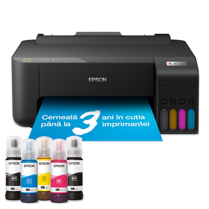 Мултифункционален цветен мастиленоструен принтер EPSON EcoTank L1230 CISS, A4, USB, Черен
