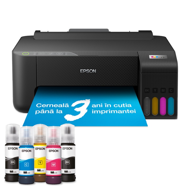 Многофункционален цветен мастиленоструен принтер EPSON EcoTank L1270 CISS, A4, USB, Wi-Fi, Черен