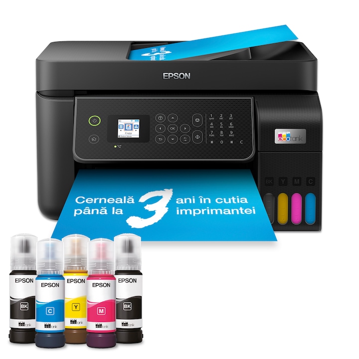 Мултифункционален принтер CISS Epson EcoTank L5310, A4, Color, 10 ppm, USB, Мрежа, Wireless, Черен