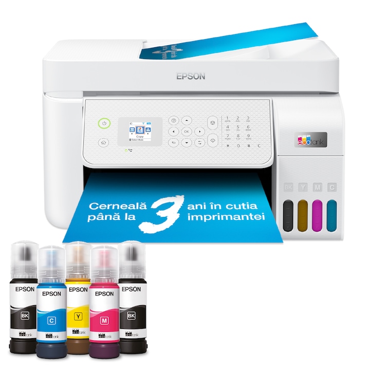 Мултифункционален мастиленоструен принтер CISS Epson EcoTank L5316, A4, Color, 10 ppm, USB, Мрежа, Wireless, Бял