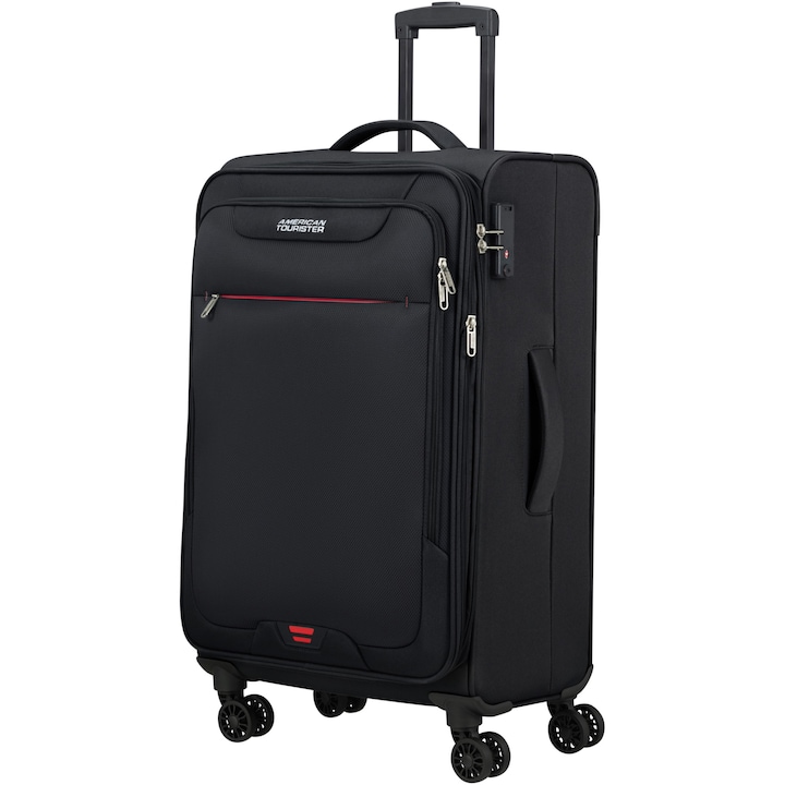 Troler American Tourister Street Roll 68 cm, expandabil, spinner, TSA, material textil, negru