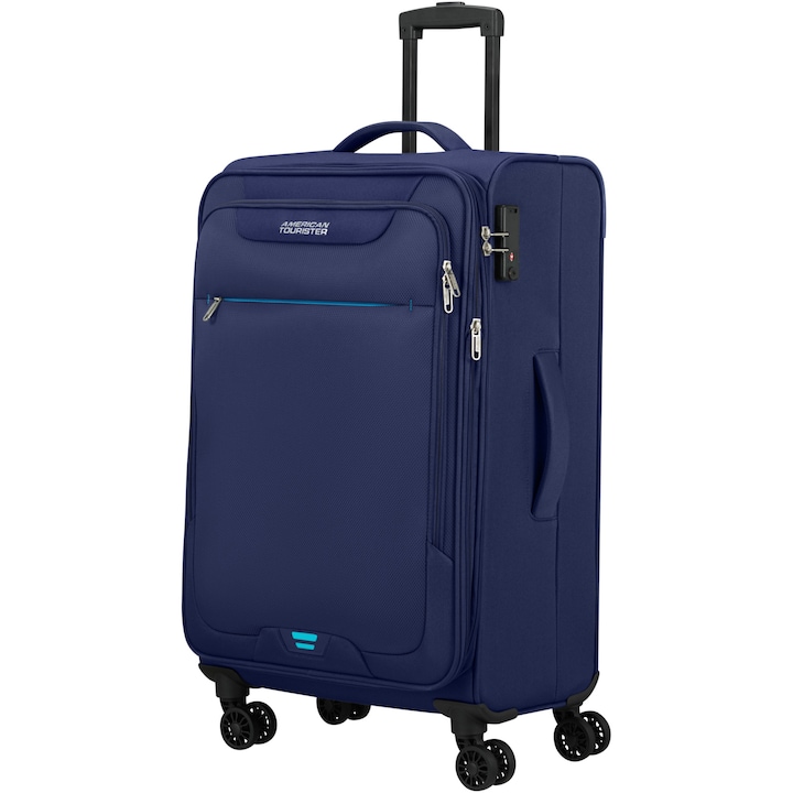 Troler American Tourister Street Roll 68 cm, expandabil, spinner, TSA, material textil, albastru