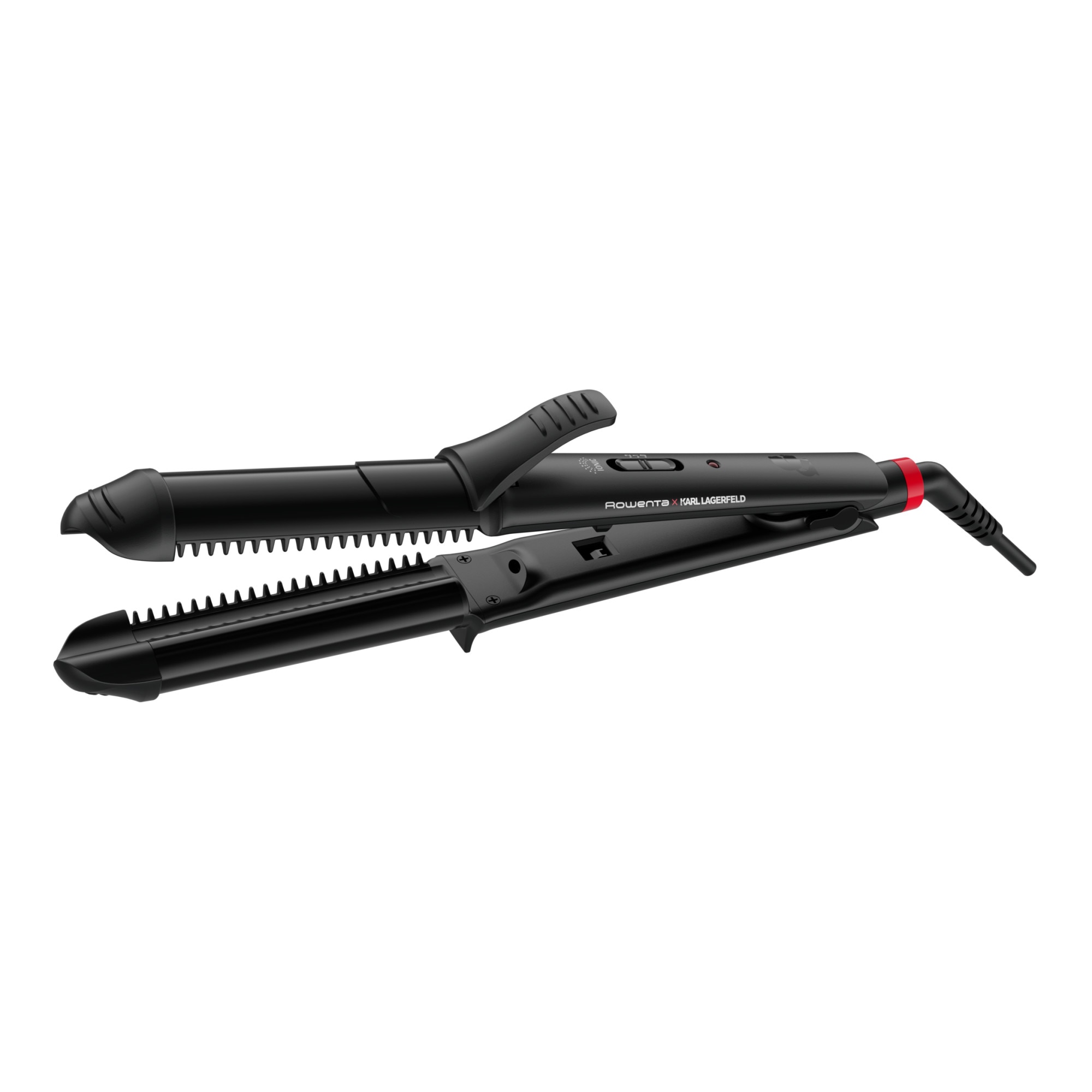 Aparat de coafat multifunctional 3 in 1 Rowenta x Karl Lagerfeld Fashion Stylist CF451LF0, 66W, invelis ceramic, temperatura reglabila 170-200 °C, varf rece, generator de ioni, inc