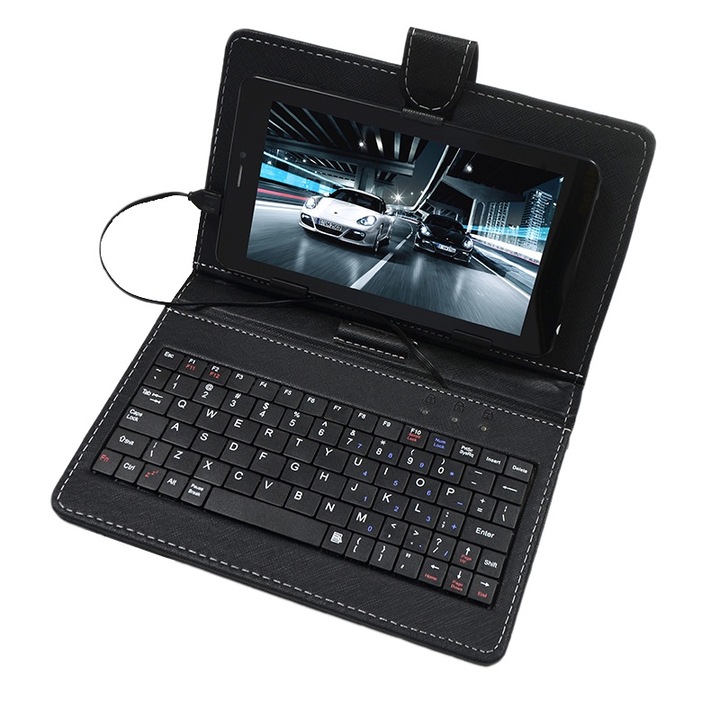 Husa cu tastatura universala pentru tablete 9/9.7/10/10.1 inch, Piele ecologica, 285x190mm, negru