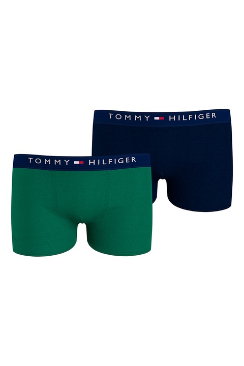 Tommy Hilfiger, Set de boxeri cu banda cu logo in talie - 2 perechi, Albastru inchis