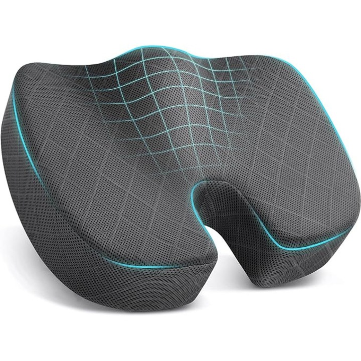 Perna ortopedica sezut, Spuma cu memorie Premium, design ergonomic, protectie stiintifica a coloanei vertebrale, modelarea feselor, disipare a caldurii respirabila, husa detasabile, gri