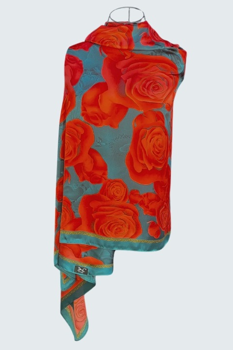 Esarfa dama 24E din matase vegetala cu atingere de matase fina, rosu, 180 x 82 cm