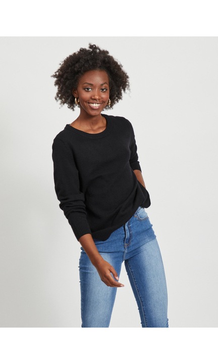 VIRIL vékony, kerek nyakú pulóver, Fekete