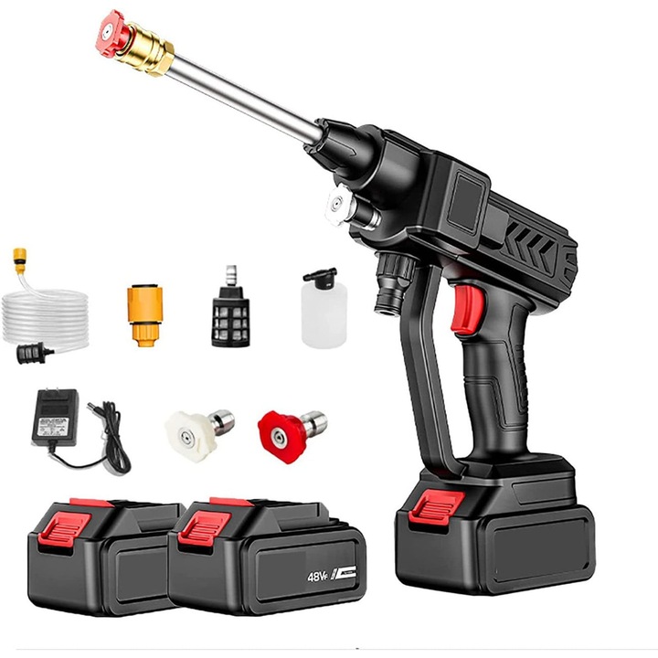 Електрическа водоструйка с високо налягане EMATTERIO, 2 батерии, 8 л/мин, 25 бара