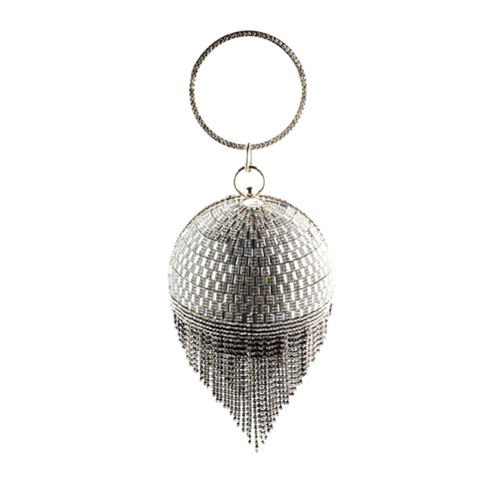 Geanta de ocazie, Shining Sphere, cristale, aspect geometric si laturi metalice, Argintiu