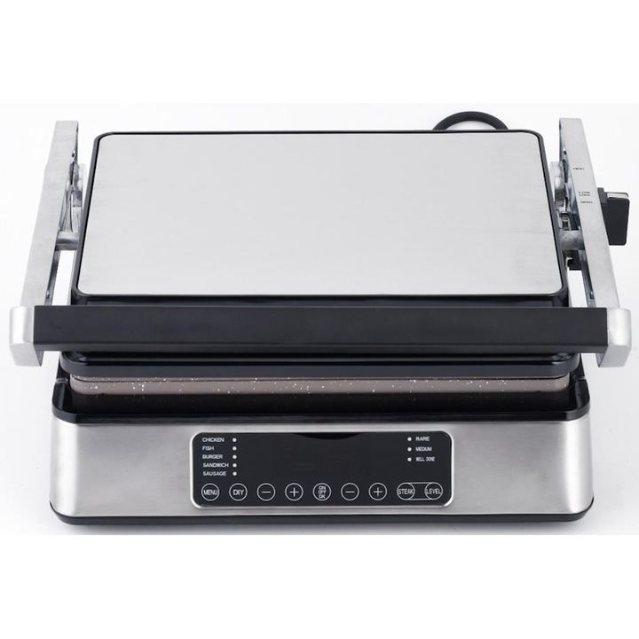Grill electric Finlux FDG-22MX, control digital si afisaj, Acoperire ceramica, 2200W, Negru/ Inox