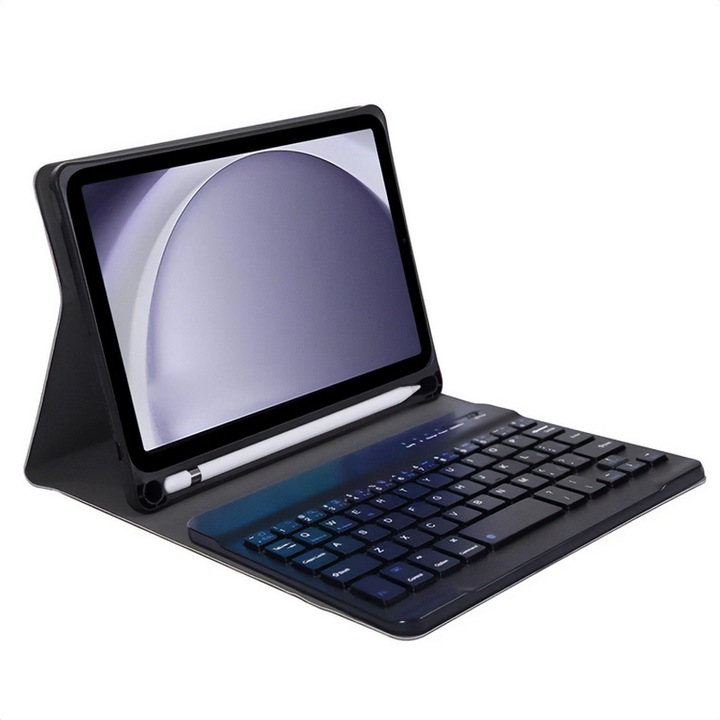 Tablet tok, kompatibilis, Samsung Galaxy Tab A9 LTE (SM-X115) / Galaxy Tab A9 WIFI (SM-X110) Gigapack tok álló, bőr hatású (flip, bluetooth billentyűzet, asztali tartó, qwerty, angol nyelvű, ceruza tartó) fekete, gyártói csomagolás