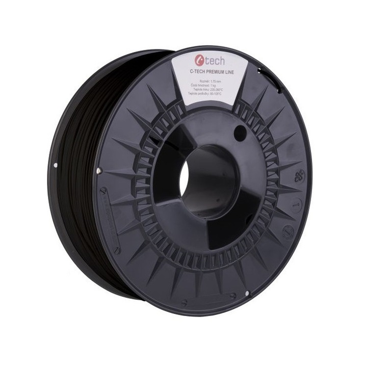 C-TECH Premium Line, PA6, 1.75 mm, 1 kg, Fekete filament