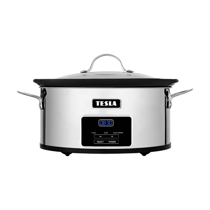 Електрически съдове за готвене, TESLA SlowCook S800 Deluxe, 250 W, 5,6 L, Уред за бавно готвене, сребрист