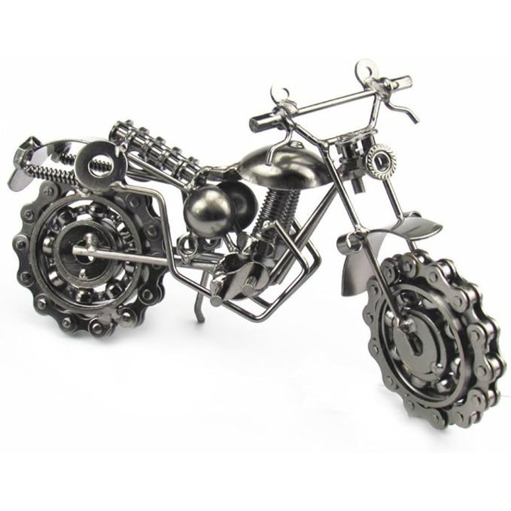 Decoratiune tip motocicleta, 20x8x11 cm, Fier, Argint