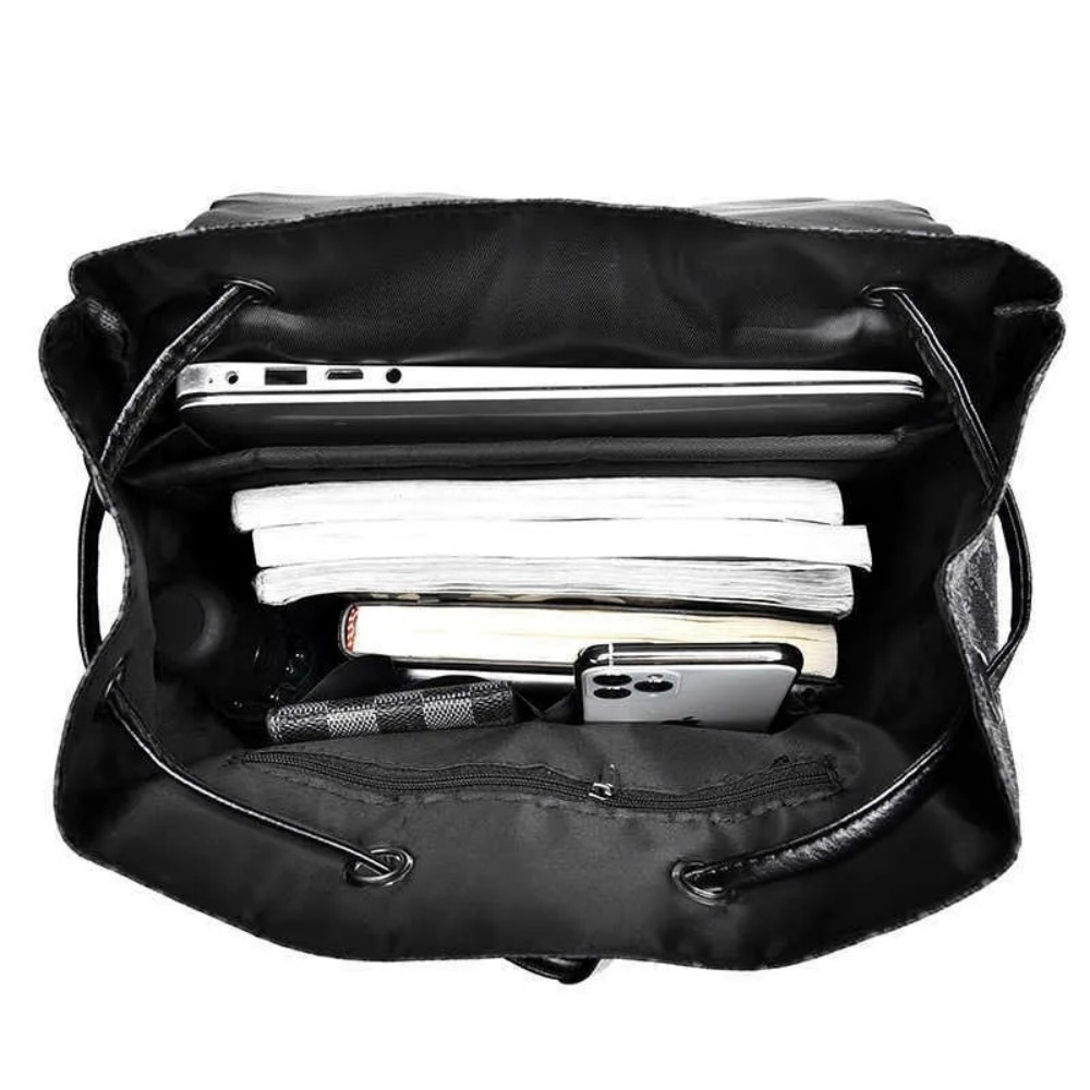 Rucsac laptop multifunctional, MOSMAOO®, aspect de piele, pentru calatorii, business, cu port de incarcare USB, Antiimpermeabila, Multiple buzunare, Deschidere cu Fermoar, 39x14x28cm, Negru lucios