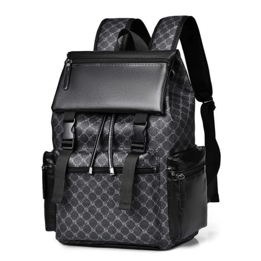 Rucsac laptop multifunctional, MOSMAOO®, aspect de piele, pentru calatorii, business, cu port de incarcare USB, Antiimpermeabila, Multiple buzunare, Deschidere cu Fermoar, 39x14x28cm, Negru lucios