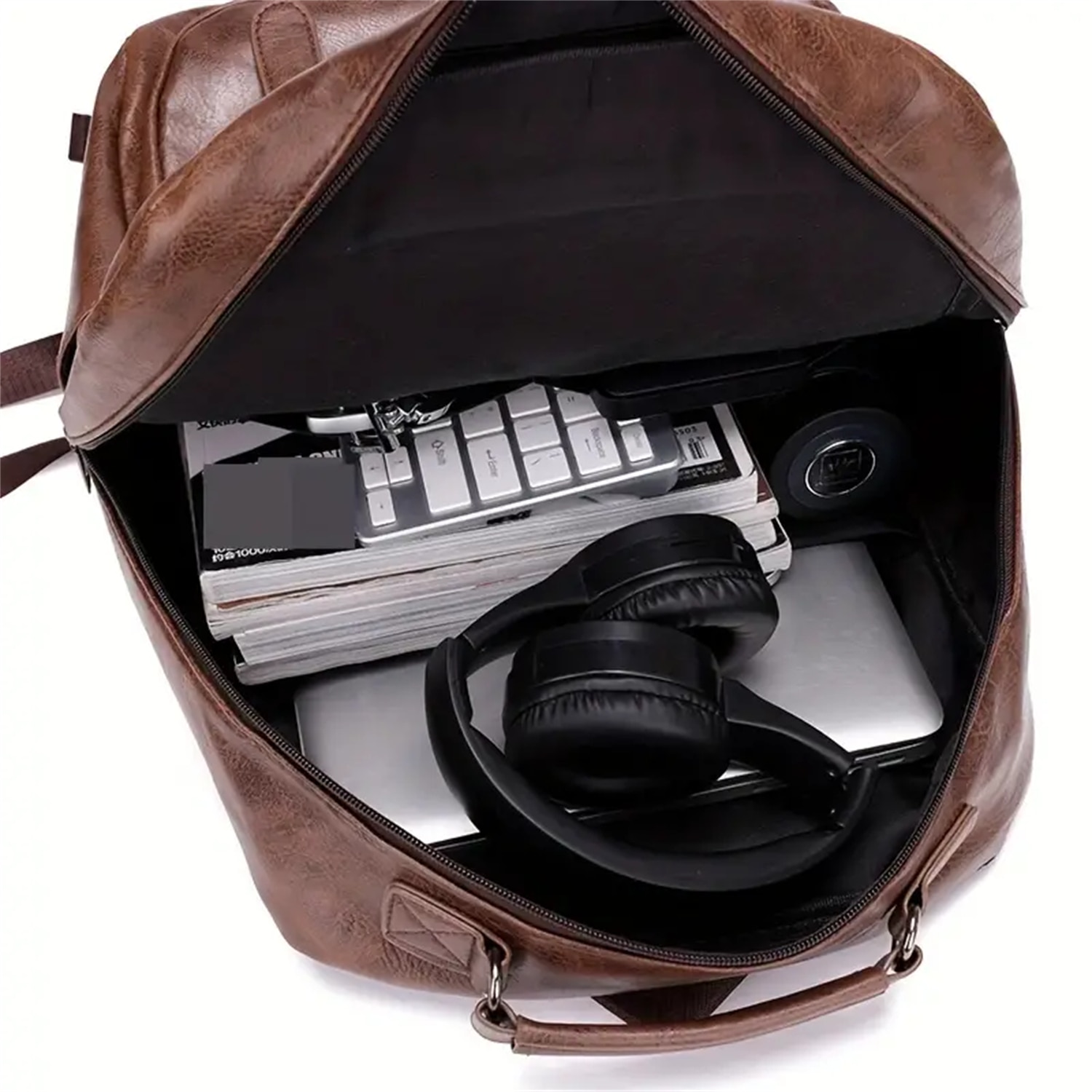 Rucsac multifunctional pentru laptop, MOSMAOO®, exterior piele, captuseala din poliester, calatorie, business, cu port de incarcare USB, impermeabil, buzunare multiple, deschidere cu fermoar, 43x15x30 cm, maro