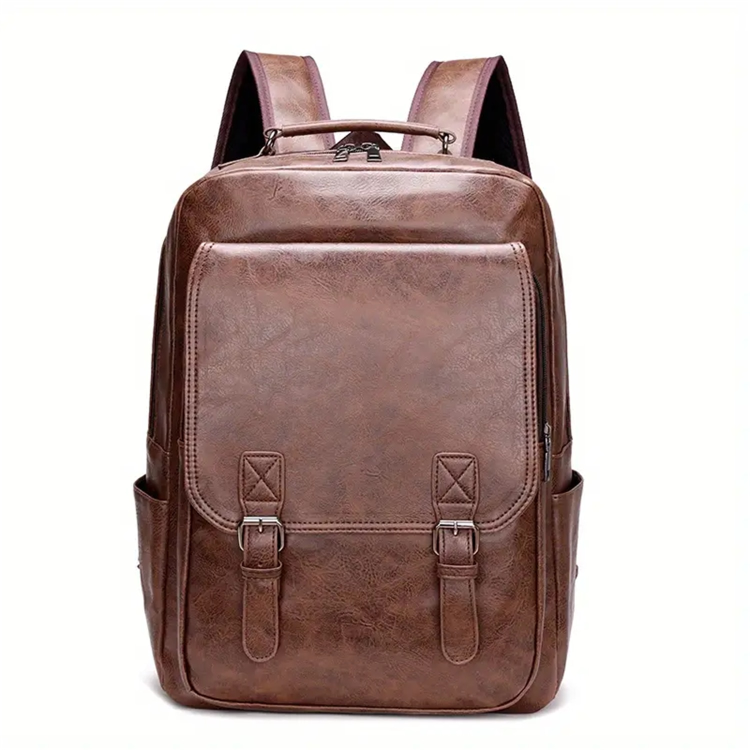 Rucsac multifunctional pentru laptop, MOSMAOO®, exterior piele, captuseala din poliester, calatorie, business, cu port de incarcare USB, impermeabil, buzunare multiple, deschidere cu fermoar, 43x15x30 cm, maro