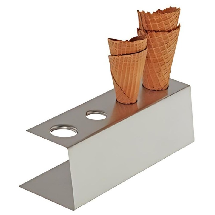 Suport cornete de inghetata din inox cu 4 orificii, 27x9.5x9cm