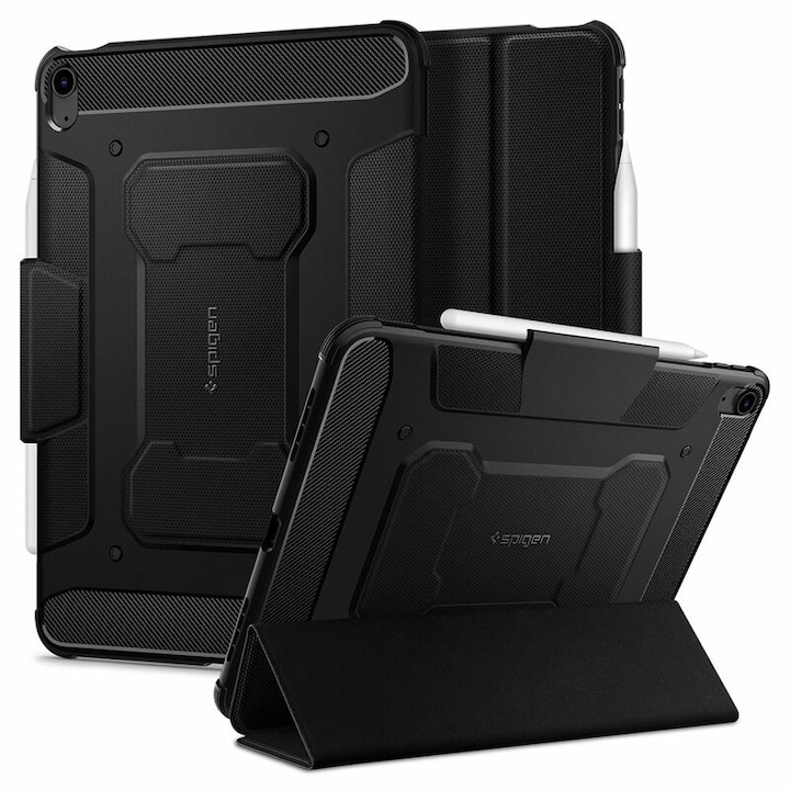 Калъф за таблет, съвместим с Apple iPad Air 4 (2020), Rugged Armor Pro, със стойка, държач за писалка, TPU, черен