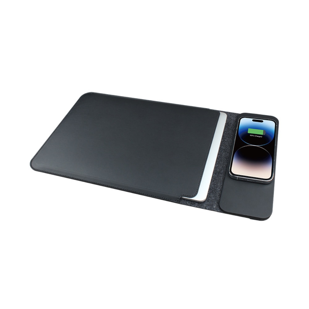 Husa laptop Veridion®, 15-16" 4-in-1 cu incarcator wireless pt telefon, mousepad, protectie zgarieturi si socuri, inchidere magnetica, design slim, neagra