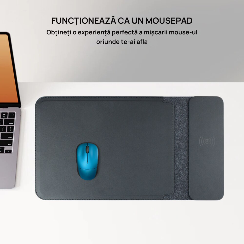 Husa laptop Veridion®, 15-16" 4-in-1 cu incarcator wireless pt telefon, mousepad, protectie zgarieturi si socuri, inchidere magnetica, design slim, neagra